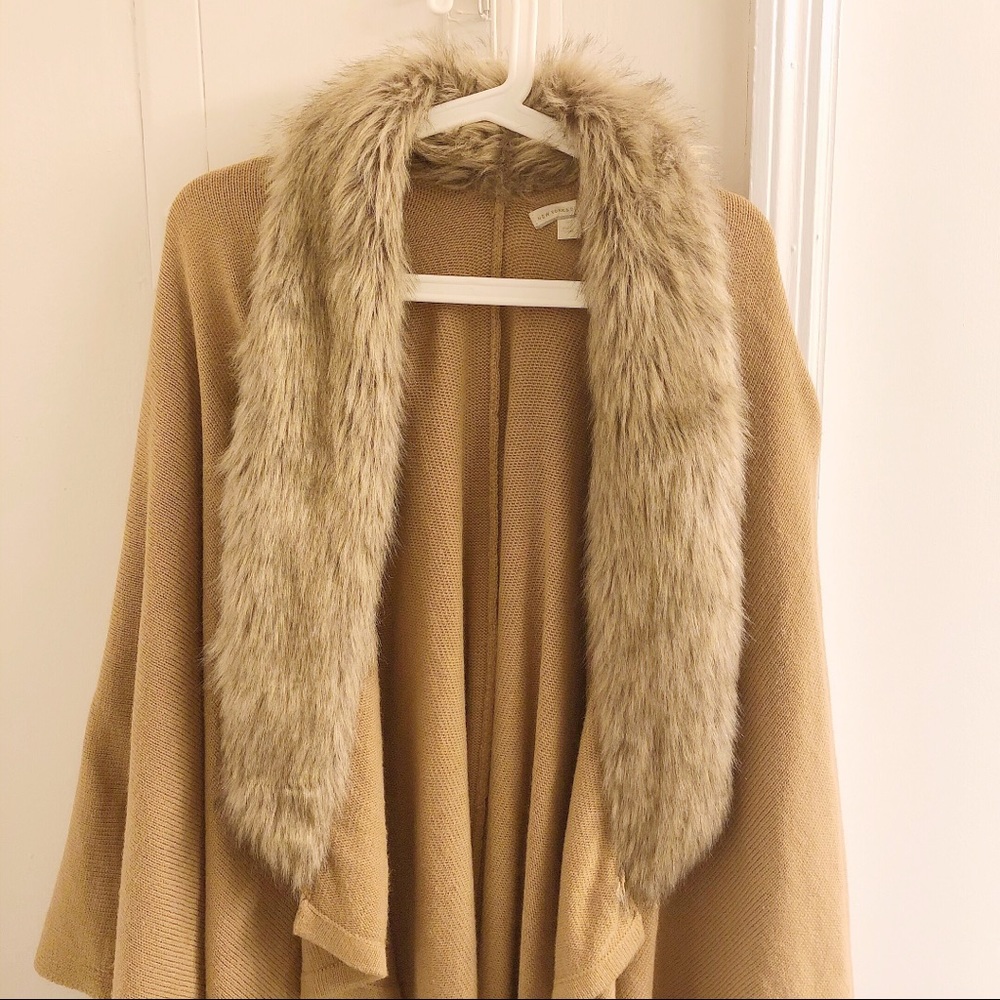 NY&C Faux Fur Poncho Cardigan